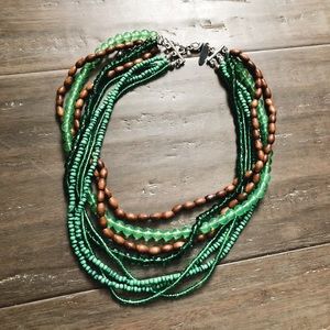 NY CHOKER BEADED WOOD NECKLACE